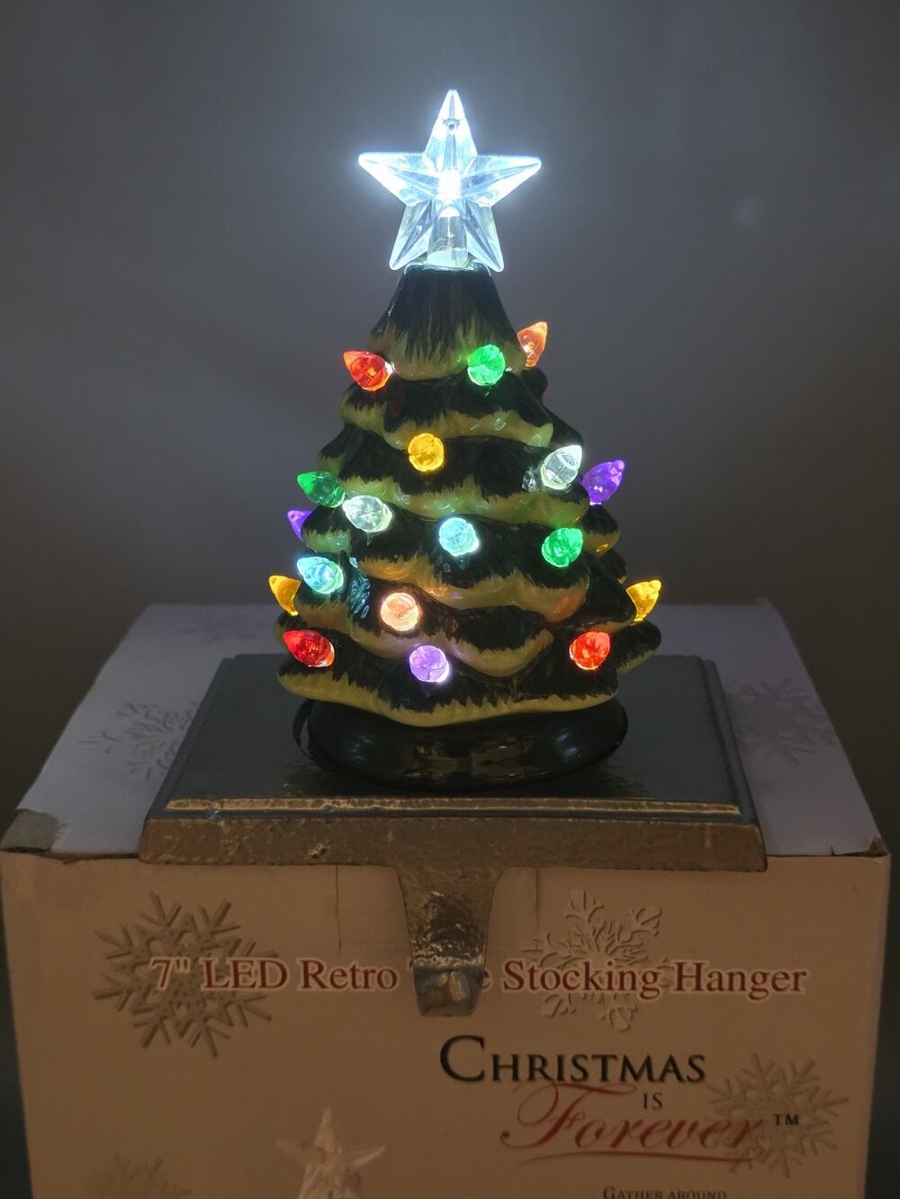 Light Up Ceramic Christmas Tree Stocking Holder Base Vintage Style 7 Inch NIB